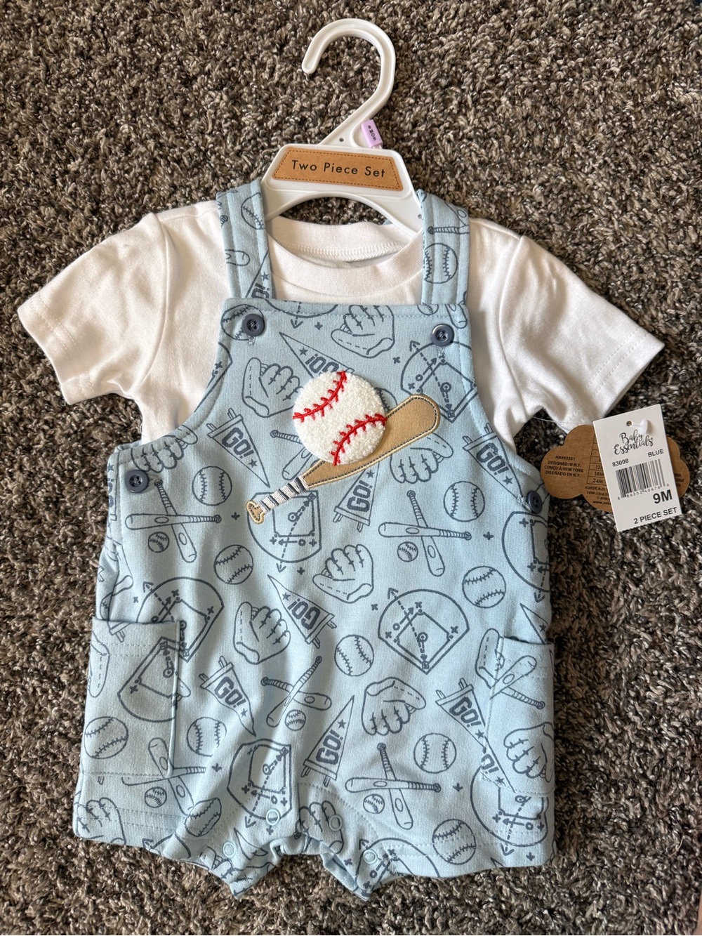 Baby Essentials Light Blue Baseball Shortall Two-Piece Set